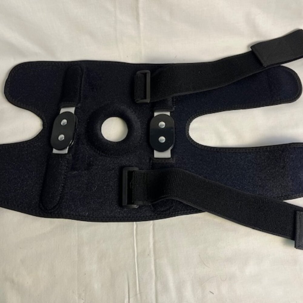 Hinged Knee Brace Wrap around adjustable, Black One Size Fits Most L/XL